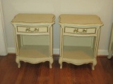Pair Vintage Classic French Provincial Nightstands w/Crawer & Lower Shelf Gilt Trim