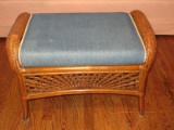 Wicker Rattan Ottoman w/Removable Demin Cushion Herringbone Pattern Trim Cushion-
