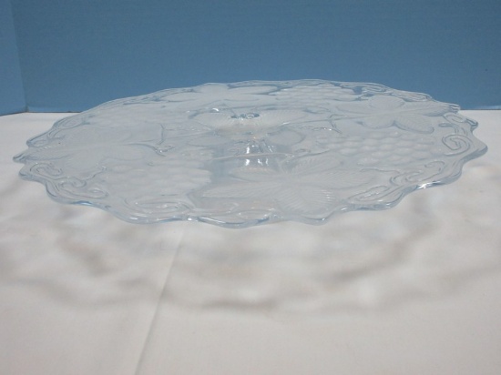 Low Pedestal 13" D Desert/Cake Plate Frosted Vineyard Grapevine Pattern by Laura Glass Co