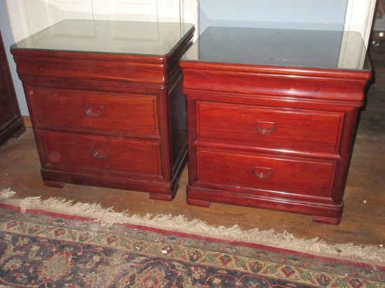 Splendid Pair Chinoiserie 3 Dovetail Drawers Nightstands Bedside Chest Panel Design