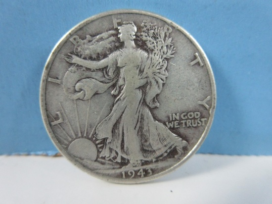 1943 Walking Liberty Silver Half Dollar Coin Philadelphia No Mint Mark 90% Silver