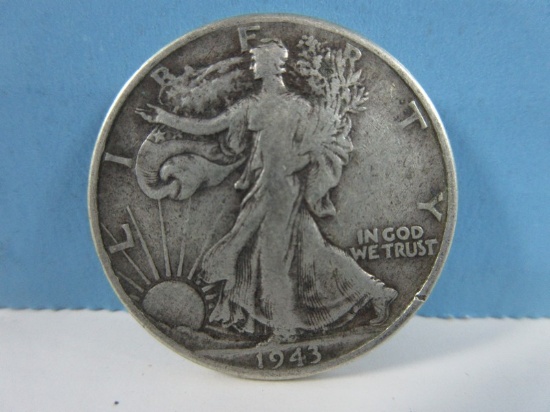 1943 Walking Liberty Silver Half Dollar Coin Philadelphia No Mint Mark 90% Silver