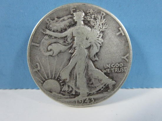 1943 Walking Liberty Silver Half Dollar Coin Philadelphia No Mint Mark 90% Silver