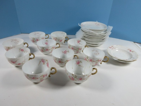 23pcs Elite Limoges France Fine China Floral Stem Foliage Design 2 Small Bowls, 11 Saucers &
