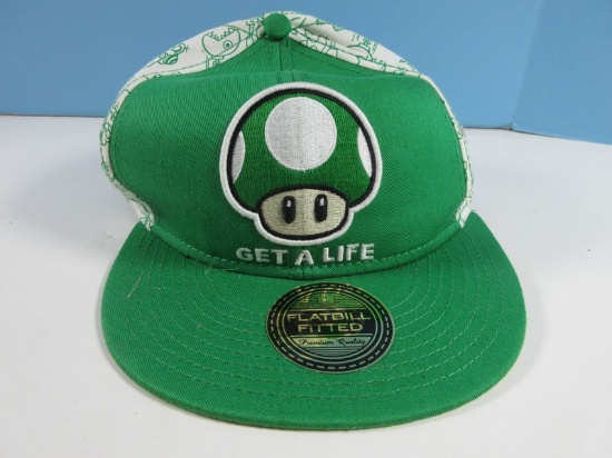 Flat Bill Fitted "Get A Life" Super Mario Gaming Baseball Cap- Size S/M