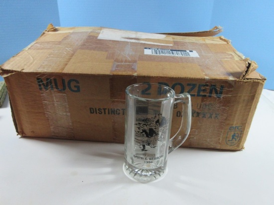 Lot 2 Dozen(24) Glassware Smith & Wesson 1994 "The Attack" Mugs/Beer Steins Panel Shape w/