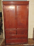Impressive Chinoiserie Armoire Double Panel Doors Interior Shelves and Base Dovetail Drawers