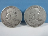 2-Coins 1952-D/1953-D Franklin Silver Half Dollar Liberty Bell Coins Denver No Mint Mark 90%