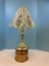 Retro Brass Touch Lamp Glass Panels Butterfly and Rosebuds Design Shade 3 Light on Brass