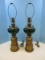 Pair Elegant Hollywood Regency Style Cast Metal Column w/ Relief Grapevine Gilt Plinth