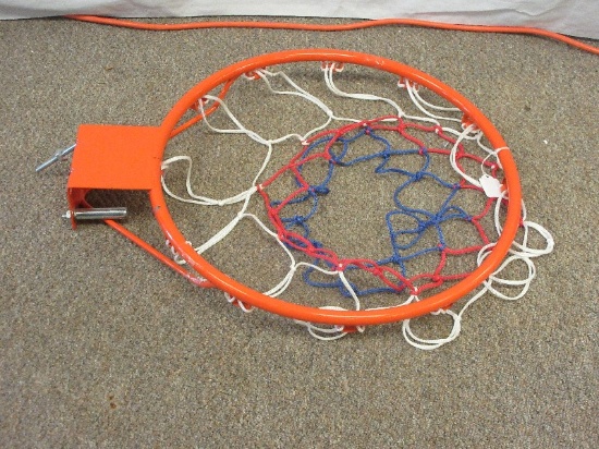Orange Metal 18" Basketball Hoop w/ Red, White and Blue Net and Mounting Bracket