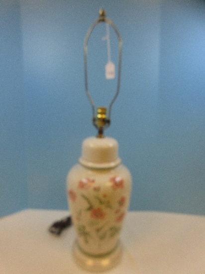 Ceramic Oriental Ginger Jar 29" Table Lamp Handpainted Pink Wildflowers Sage/Mauve Band