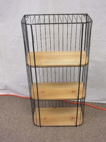 Black Metal 3 Tier Pine Shelves Wall Mount/Free Standing