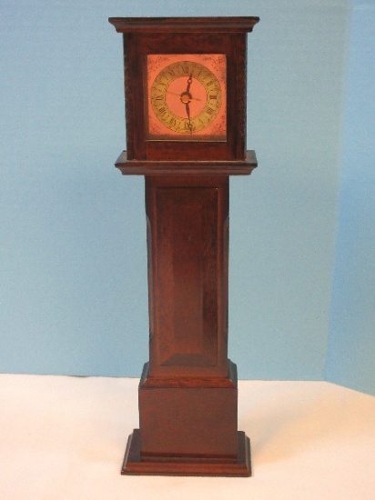 Unique Mini 13 1/8" Grandfather Wood Case Clock Battery Powered Roman Numeral Face Demi