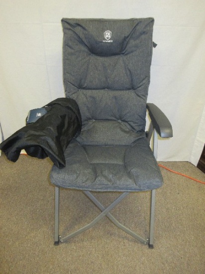 New Ever Advances Gray Folding Camping Recliner Chair Fully Padded w/ Adjustable High Back