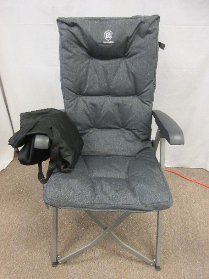 New Ever Advances Gray Folding Camping Recliner Chair Fully Padded w/ Adjustable High Back