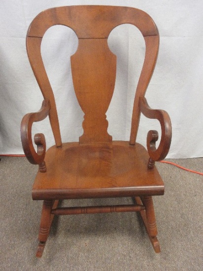 Tell City Gorgeous Maple Farmhouse Rocker Urn Splat Back Rocking Chair w/ Scroll Arms
