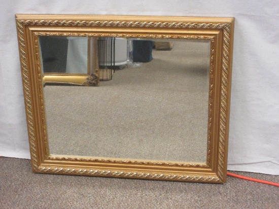 Decorative Wall Framed Beveled Mirror Gilt Patina 24" x 20"