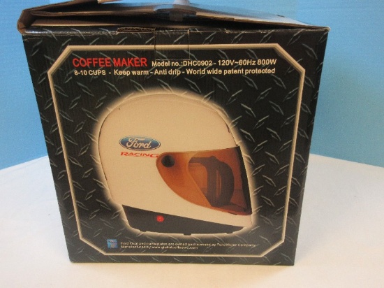 Ford Racing White Helmet 8-10 Cups Coffee Maker Logo Emblem Pony and Cobra w/ Blue