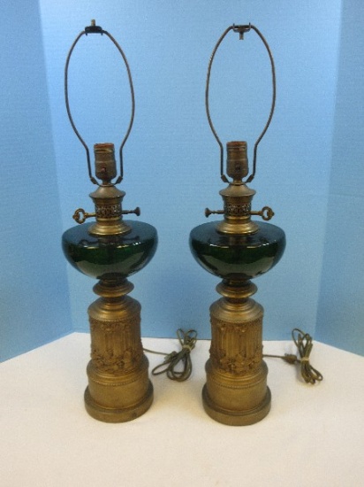 Pair Elegant Hollywood Regency Style Cast Metal Column w/ Relief Grapevine Gilt Plinth