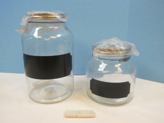 2-Organized Kitchen Pressed Glass Storage Jar Canisters w/ Chalkboard Label and Chalk