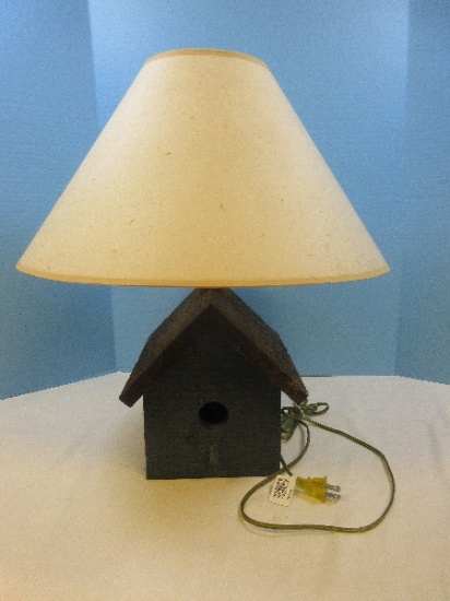 Rustic Bird House 21" Table Lamp w/ Natural Fiber Style Flared Shade