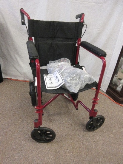 Medline Transport Chair Aluminum Frame w/12" Rear Wheels Exxcel Series Padded Arms