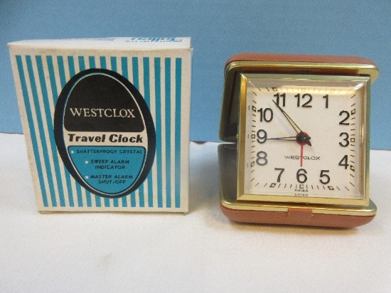 Westclox Tour Alarm Travel Tan Luminous Travel Alarm Clock Master Alarm Shut-Off NIB