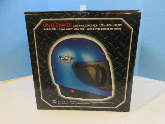 Awesome Ford Racing Blue Helmet 8-10 Cups Coffee Maker w/ Mustang Pony/Cobra and Ford