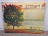 Sunlit Countryside Pastoral Scene 2 Horses and Oak Tree Gallery Wrap Canvas Fine Artwork Print