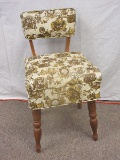 Retro Sewing Chair w/ Storage Seat Maple Wood Trim Early American Pattern Vinyl Upholstery