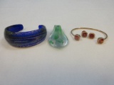 Designer Fashion Studio Art Glass Pier 1 Handcrafted Stunning Blue Cuff Bracelet/Teardrop