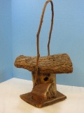Rustic Stump Birdhouse w/Live Edge Bark Roof & Porch- Approx 10