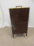 Retro Metal Office Cabinet Harvest Gold and Brown Lift Top File and Base Door on Casters