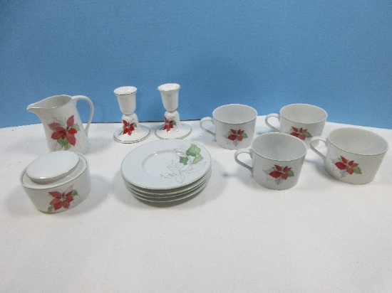 Block China Patterns 13pcs Block China Poinsettia Pattern Dinnerware 4 Cups, 4 Saucers, Pair ...