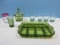 Lot Signed Imperial Glass Avocado Green Open Lace Edge Candy w/ Circus Top Lid 7 1/4