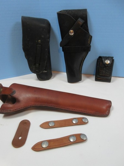 Lot Leather Holsters Lawrence 655 Hi Standard/Browning Auto .22, Ammo Pouch, Bucheimer