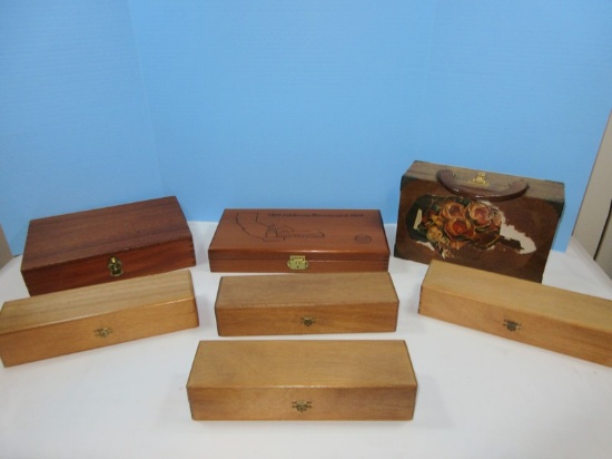 Lot 2 Wooden Dovetail Colt 1969 Bicentennial Pistol Revolver Gun Case, Lined Case & 4 Dovetail