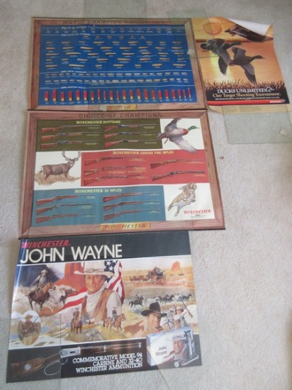 4 Collectible Advertising Winchester Sporting Ammunition, Shotguns, Rifle Posters, John Wayne