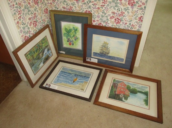 5 Framed Original Watercolors by Local Greenville Artist Signed Bill Putnam Botanical Berries,