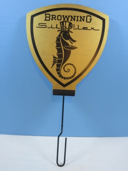 Scarce Find Browning Sila Flex Advertising Collectible Sign Seahorse Wearing Top Hat Logo