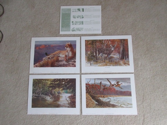 4 Pioneers in Conservation Wildlife Prints Various Artist "White-Tailed Deer", "Mallards",