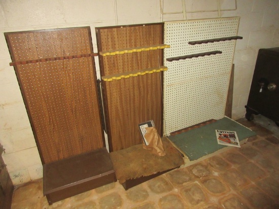 Lot 5 Rifle/Shotgun Metal base Store Display Racks w/Peg Board Backs. 2 Are 54" x 24 1/2", 2 Are