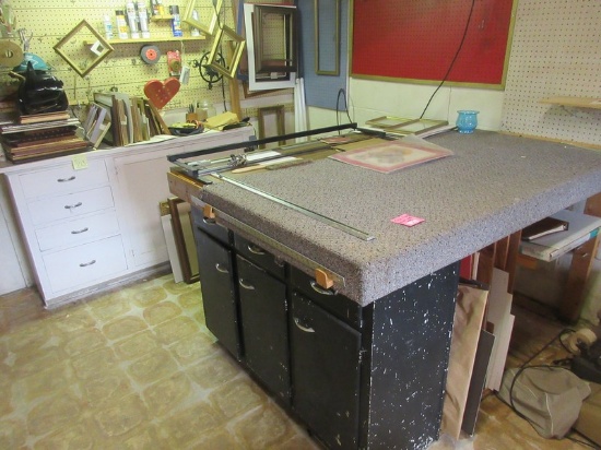 Incredible Deal C & H Precision Machined Mat Cutter Mounted on Table 50" x 71", Base Cabinet,