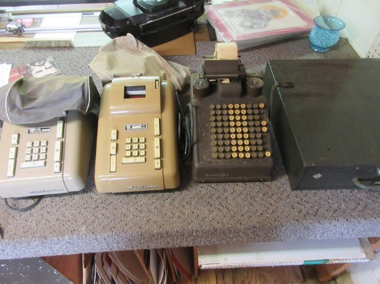 Lot Metal Cash Drawer Till w/Lock & Key Plus 3 Vintage Adding Machines