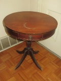 Mahogany Pedestal Drum Table w/Drawer- 27