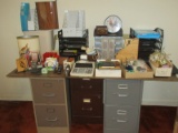 Lot Misc Office Supplies 3-2 Door File Cabinets Cone Has Lock & Key Copy Caddy, Letter Trays,
