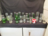 Lot Blown and Pressed Glass Vases Anchor Hocking Prescut, Emerald Green Bud Vases, Hoosier