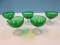 Set of 5 Anchor Hocking Bubble Foot Clear Stem Green Bowl Depression Glass 3 3/4