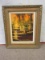 Impressionist Fall Sunset Stream Woodland Original Artwork Oil on Canvas Retro Carved Framed